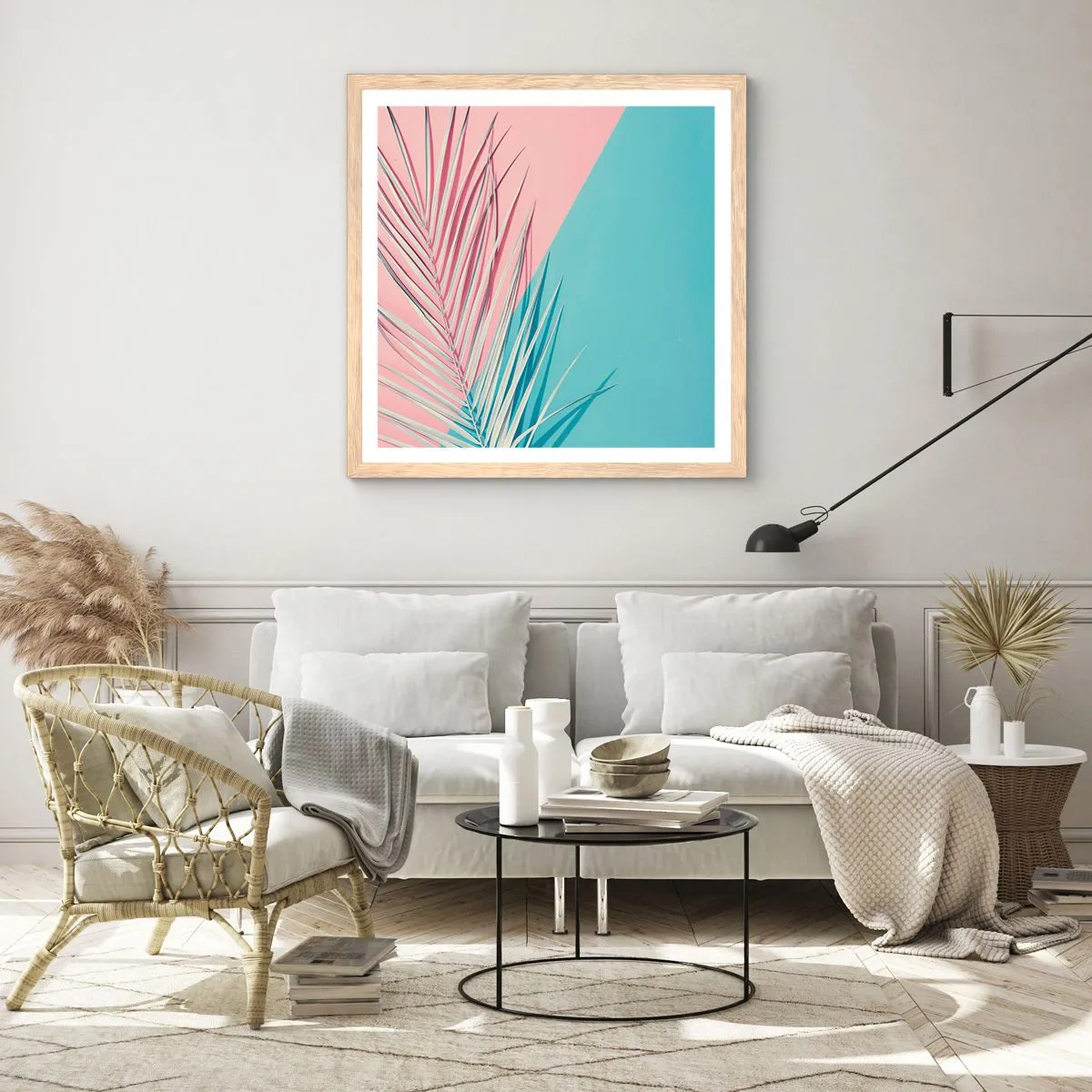 Plakat i ramme af lyst egetræ - Tropisk indtryk - 40x40 cm