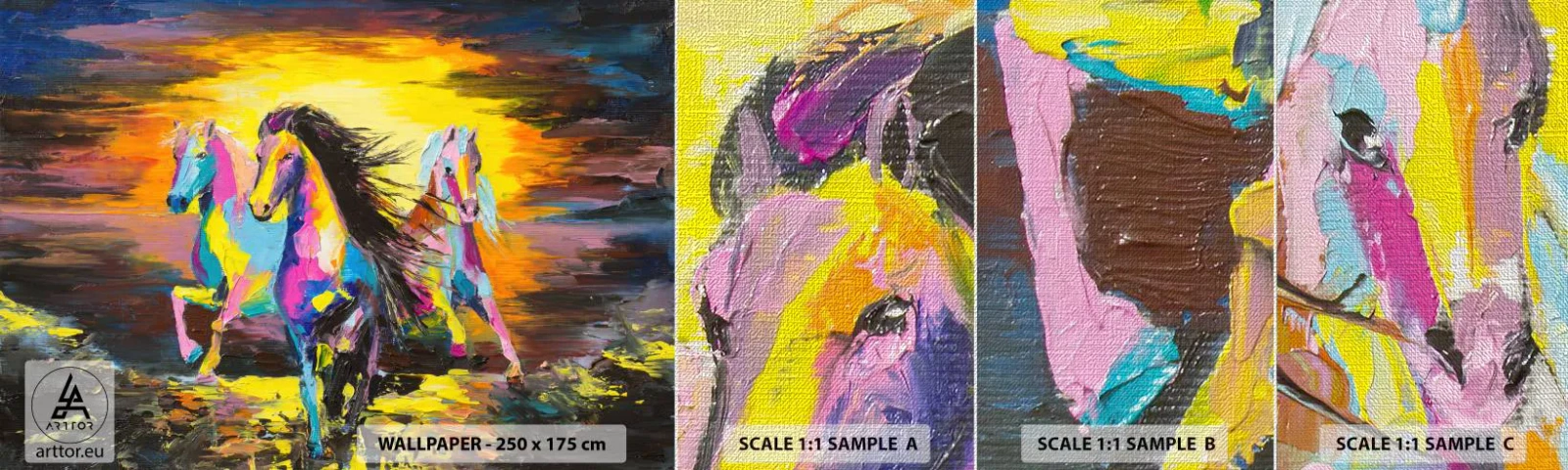 Prøve Fototapet Premium Canvas - Nedsænket i regnbuen - Dyr, Heste, Frihed - 100x30 cm