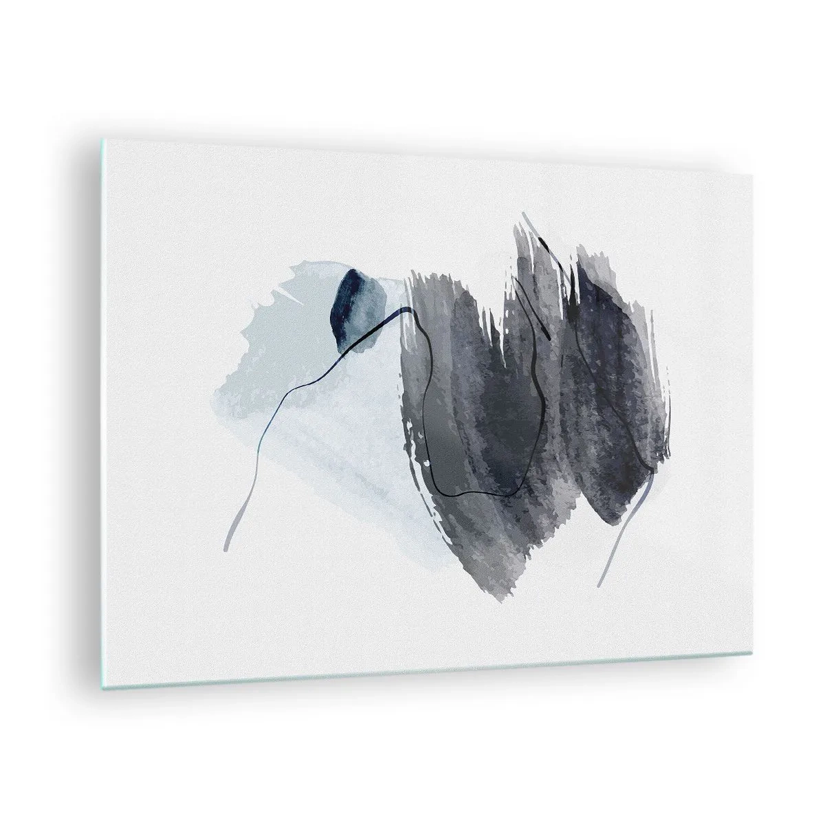 Billede på glas - En abstrakt komposition i nuancer af marineblå og grå - 70x50cm - Intensitet og bevægelse - Moderne vægdekoration til stue og soveværelse ARTTOR