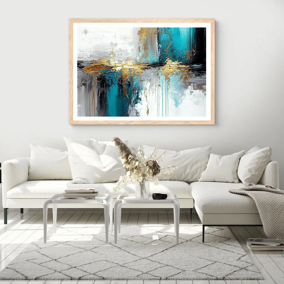 Plakat i ramme af lyst egetræ - Alting flyder - 40x30 cm