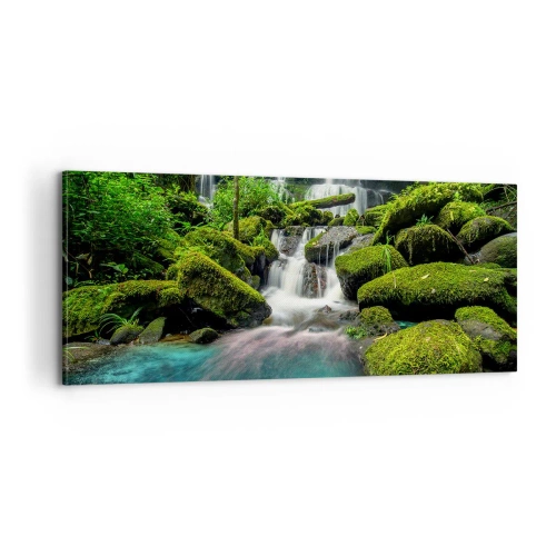 Lærredstryk - Billede på lærred - Turkis, safirer og flydende sølv - 100x40 cm