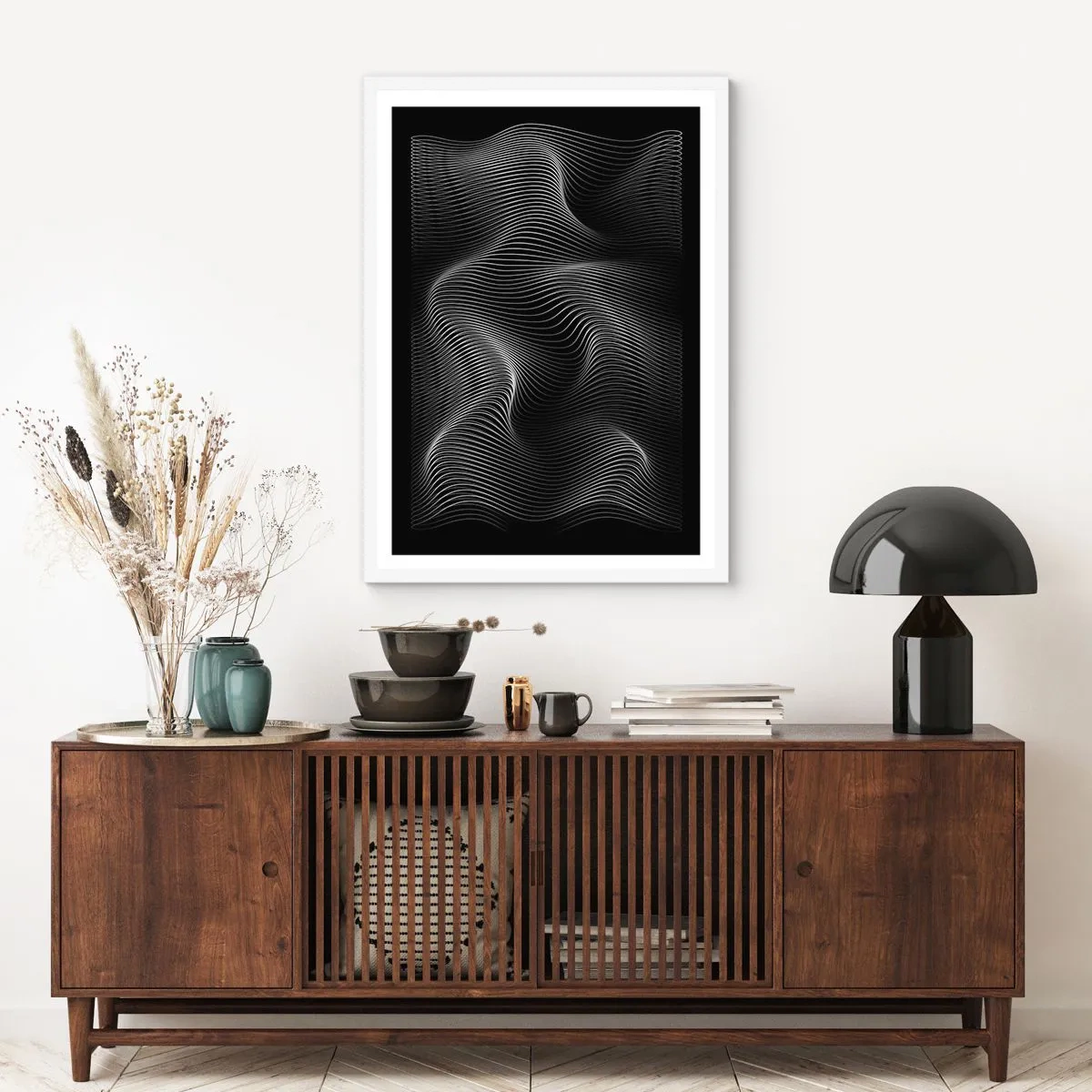 Plakat i hvid ramme - Lysets dans i rummet - 50x70 cm