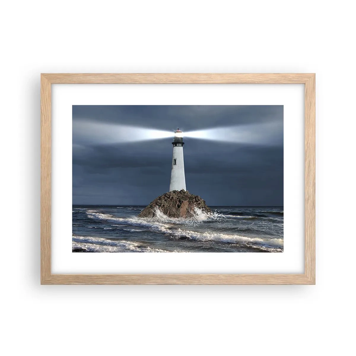 Plakat i ramme af lyst egetræ - Her...her...her! - 40x30 cm