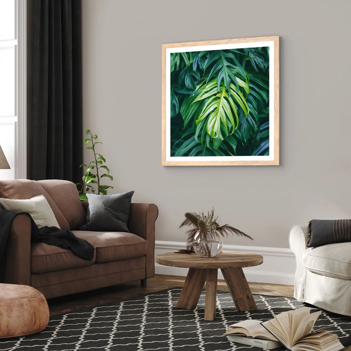 Plakat i ramme af lyst egetræ - Fordyb dig i friskhed - 60x60 cm