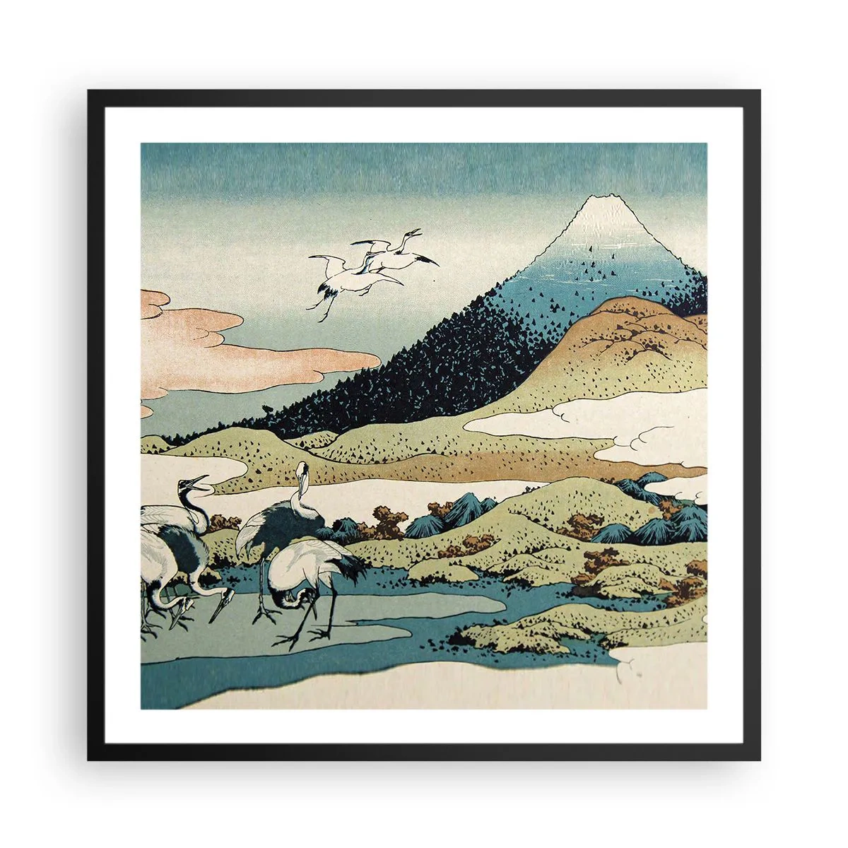 Plakat i sort ramme - I japansk ånd - 60x60 cm