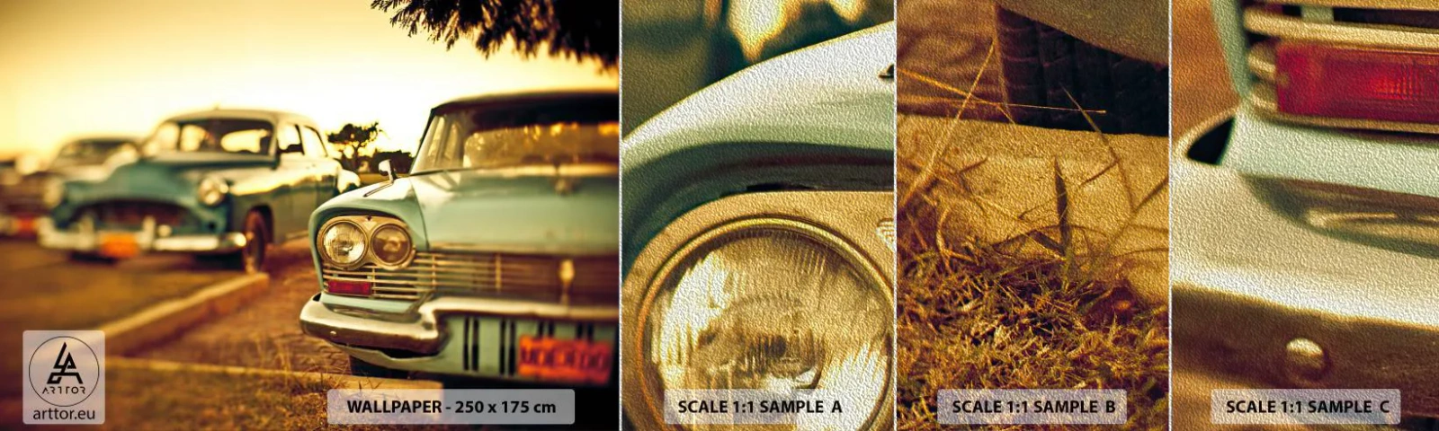 Prøve Fototapet Premium Sand - Vi må vente og se - Bil, Cuba, Automotive - 100x30 cm