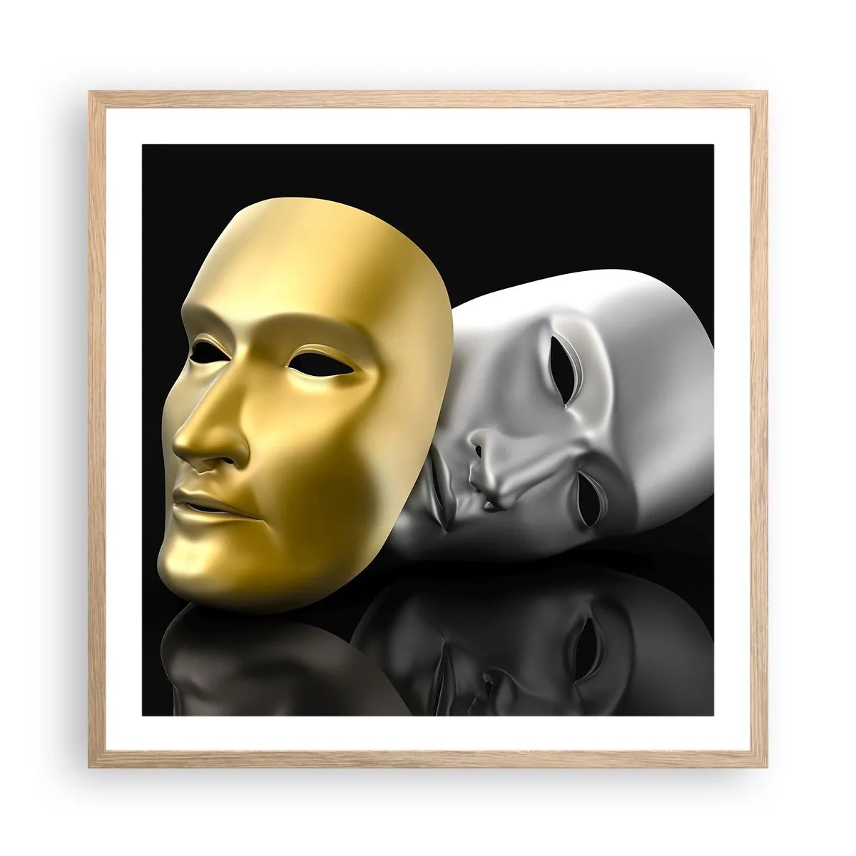 Plakat i ramme af lyst egetræ - Livet er teater - 60x60 cm