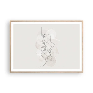 Plakat i ramme af lyst egetræ - Omfavnet i en omfavnelse - 100x70 cm
