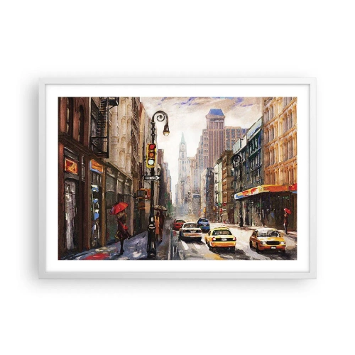 Plakat i hvid ramme - New York - også farverig i regnvejr - 70x50 cm