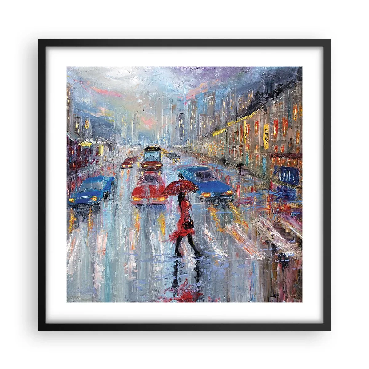 Plakat i sort ramme - Regnfuld eftermiddag i byen - 50x50 cm