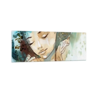 Billede på glas - Lady in blue - 140x50 cm