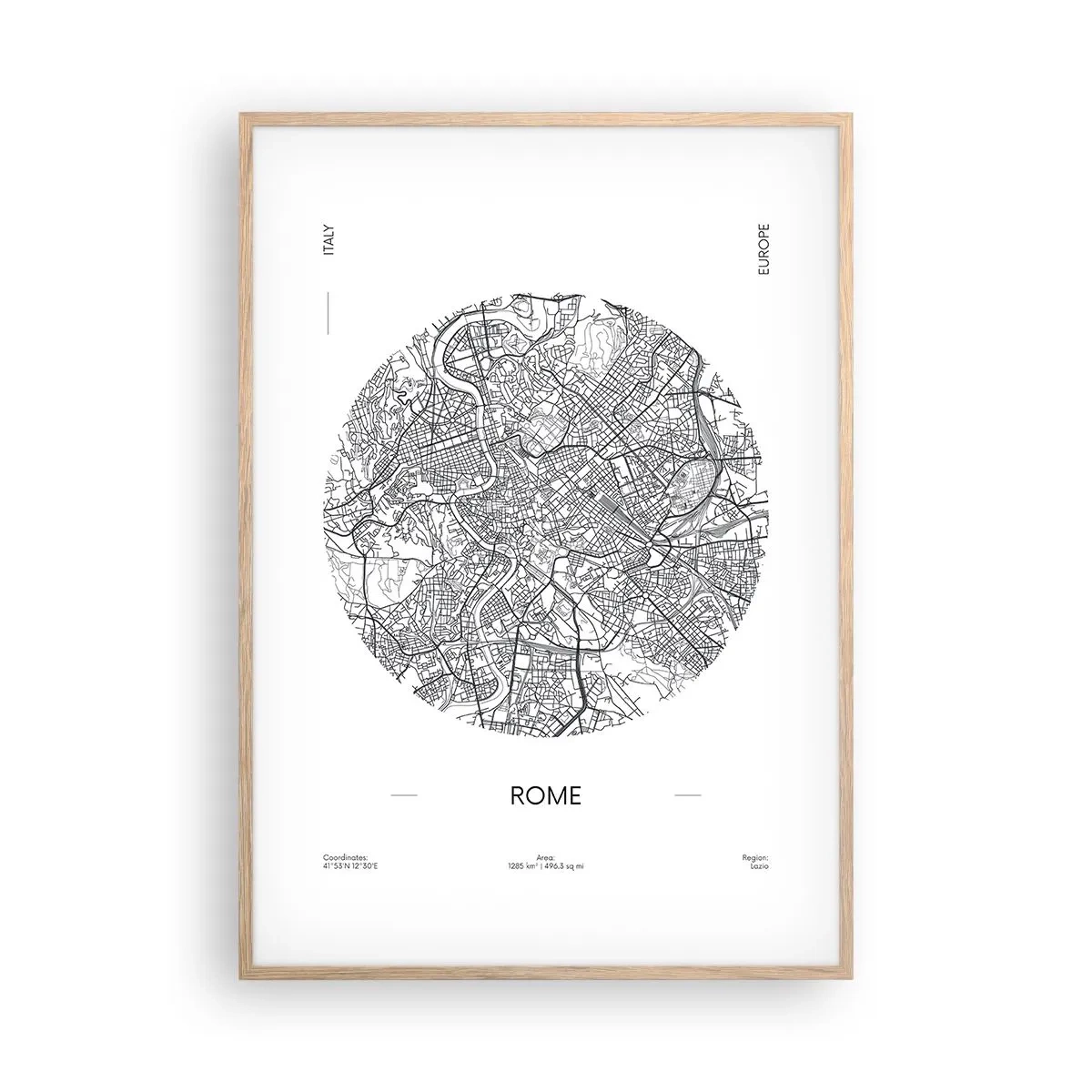 Plakat i ramme af lyst egetræ - Anatomi af Rom - 70x100 cm