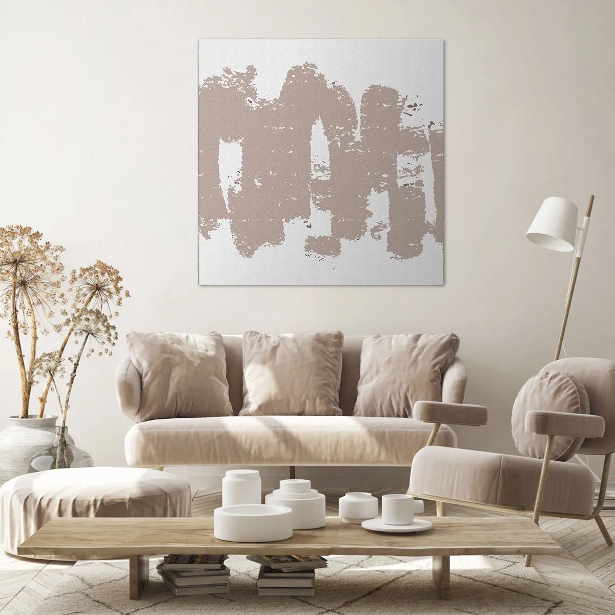 Lærredstryk - Billede på lærred - Abstraktion i sart rosa - 60x60 cm