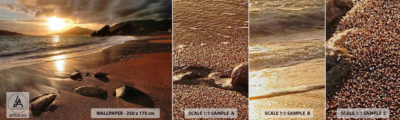 Prøve Fototapet Premium Canvas - Følg solen til bjergene - Landskab, Hav, Solnedgang - 100x30 cm