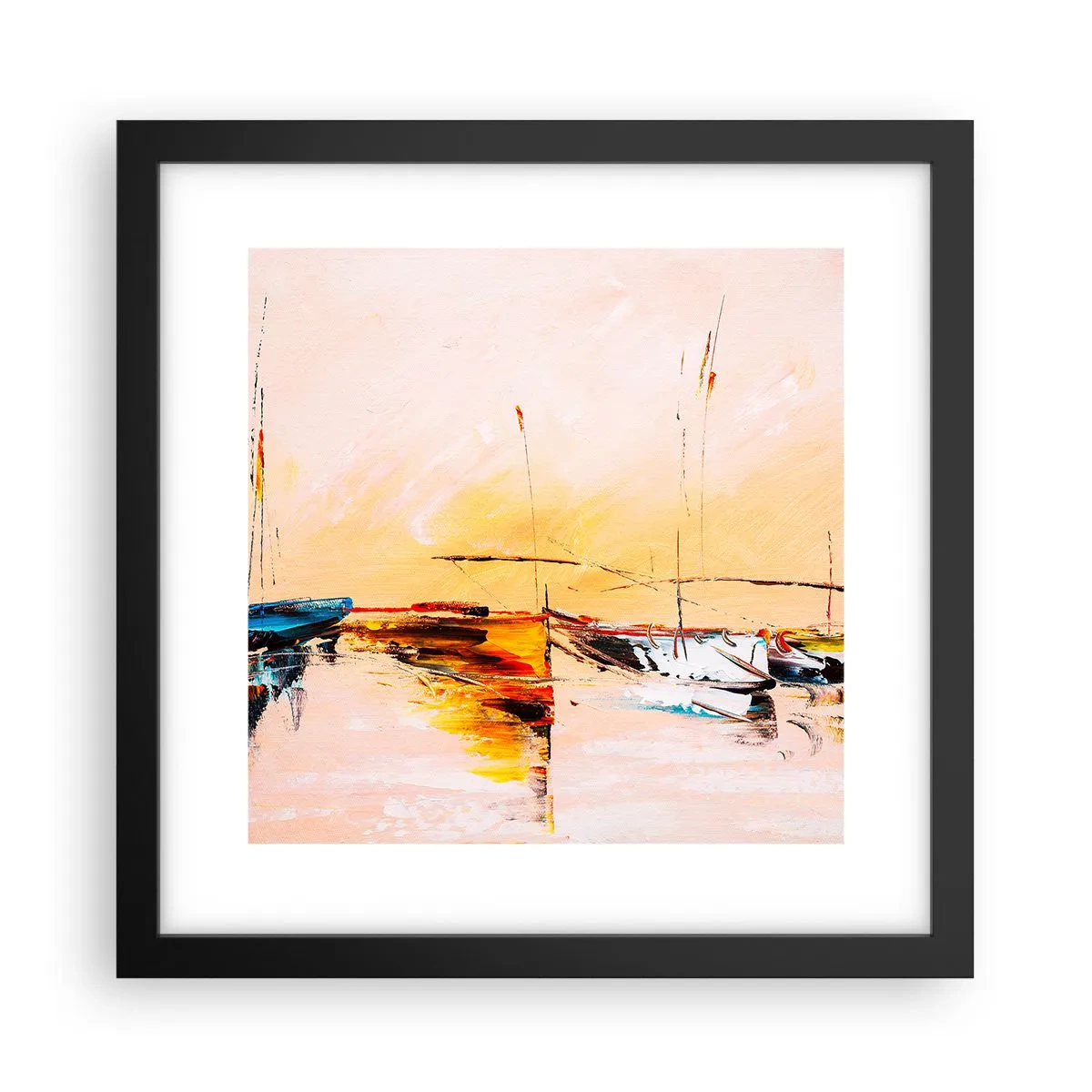 Plakat i sort ramme - En aften i havnen - 30x30 cm