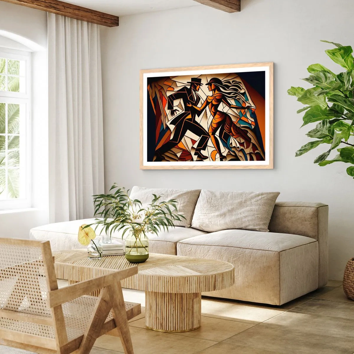 Plakat i ramme af lyst egetræ - Dans af lidenskab og passion - 100x70 cm