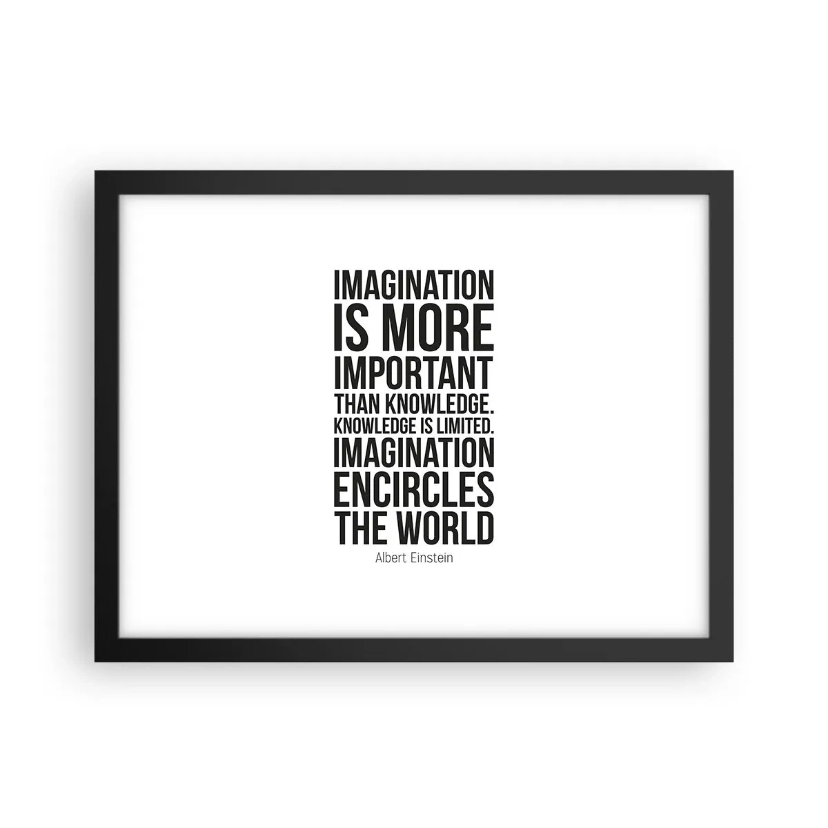 Plakat i sort ramme - Einstein om fantasiens kraft - 40x30 cm