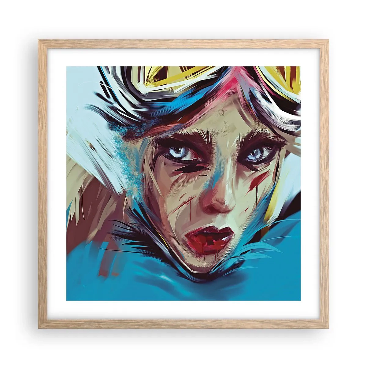 Plakat i ramme af lyst egetræ - Vejkriger - 50x50 cm