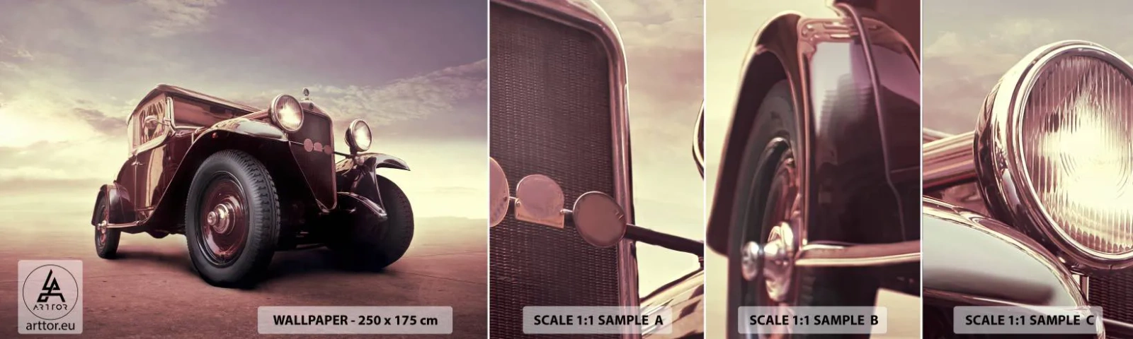 Fototapet Prøve Standard Eco - Lad os gå tilbage til de gamle dage.... - Automotive, Retro bil, Årgang - 100x30 cm