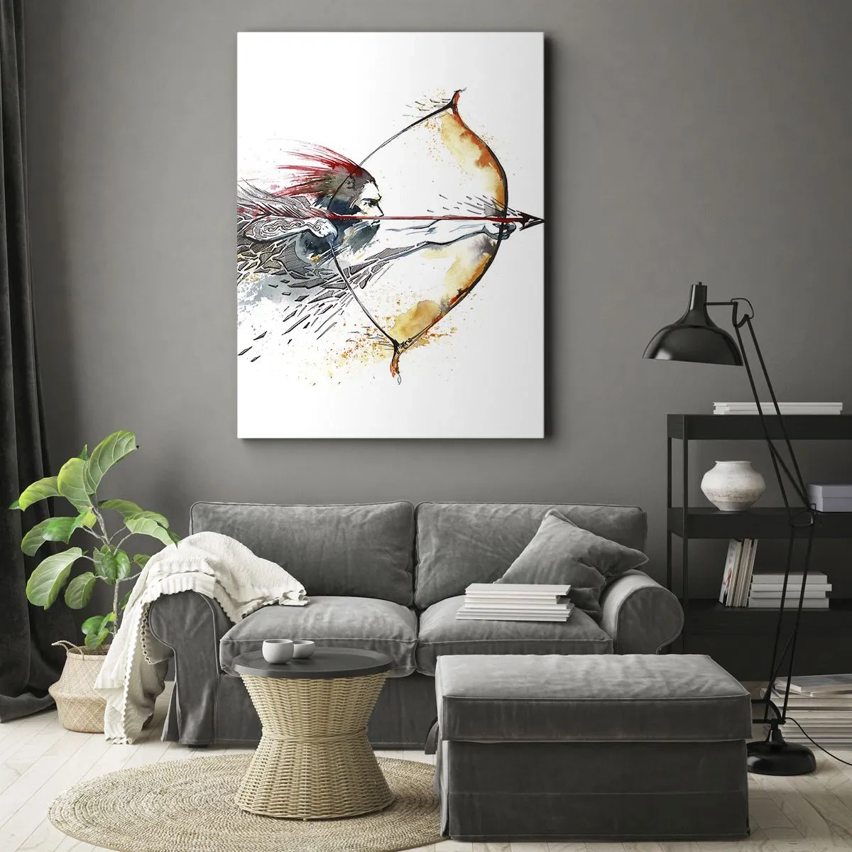 Lærredstryk - Billede på lærred - Mytisk kriger med en brændende bue - 45x80 cm