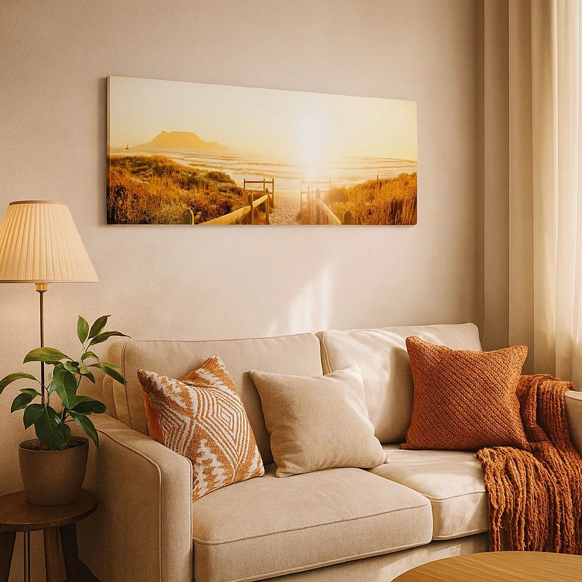 Lærredstryk - Billede på lærred - Over klitten, mod solen - 100x40 cm