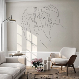 Fototapet Selvklæbende Deluxe Sticker - Forviklet i følelser - Grafik, Forelsket par, Kys - 450x315 cm