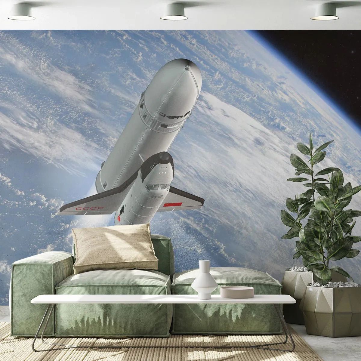 Fototapet Selvklæbende Deluxe Sticker - Kosmisk opstigning - Kosmos, Sputnik, En rumraket - 200x140 cm
