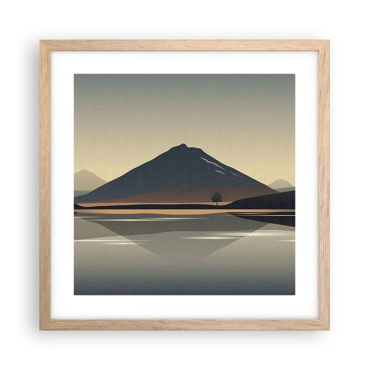 Plakat i ramme af lyst egetræ - Spejlrefleksion - 40x40 cm