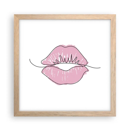 Plakat i ramme af lyst egetræ - Klar til at kysse? - 30x30 cm