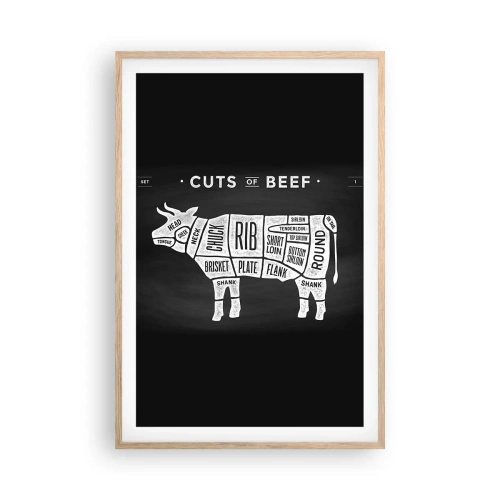 Plakat i ramme af lyst egetræ - Slagterens grundbog - 61x91 cm