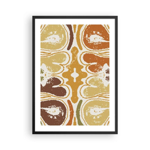 Plakat i sort ramme - Symmetrisk abstraktion i varme jordfarver - 50x70cm - Sentimental abstraktion - Moderne vægdekoration til stue og soveværelse ARTTOR