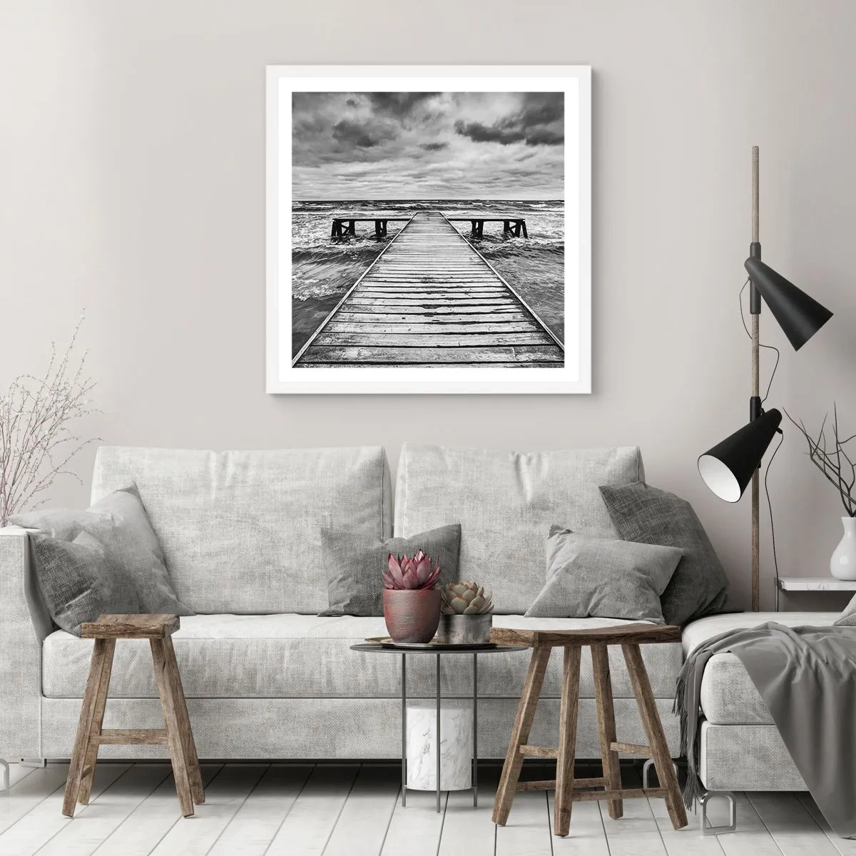 Plakat i hvid ramme - Jeg venter på, at vinden blæser væk... - 40x40 cm