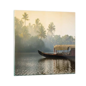 Billede på glas - Hus ved floden - 60x60 cm