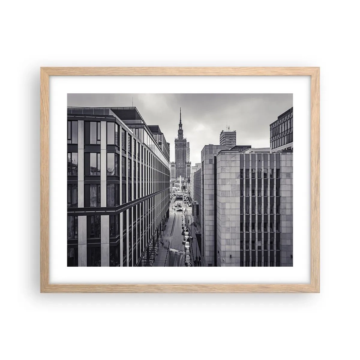 Plakat i ramme af lyst egetræ - Warszawa dalen - 50x40 cm