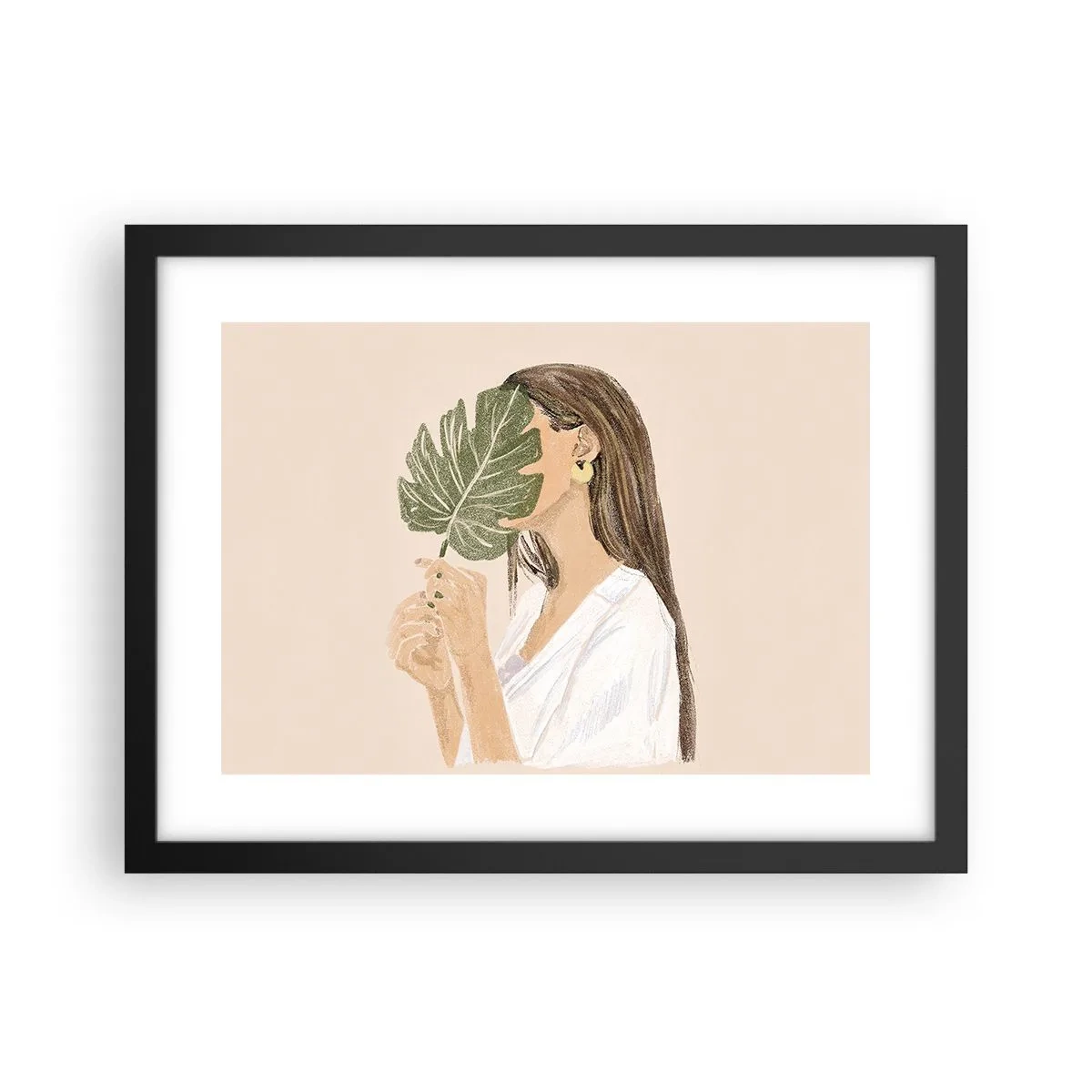 Plakat i sort ramme - Mystisk portræt med en vifte - 40x30 cm