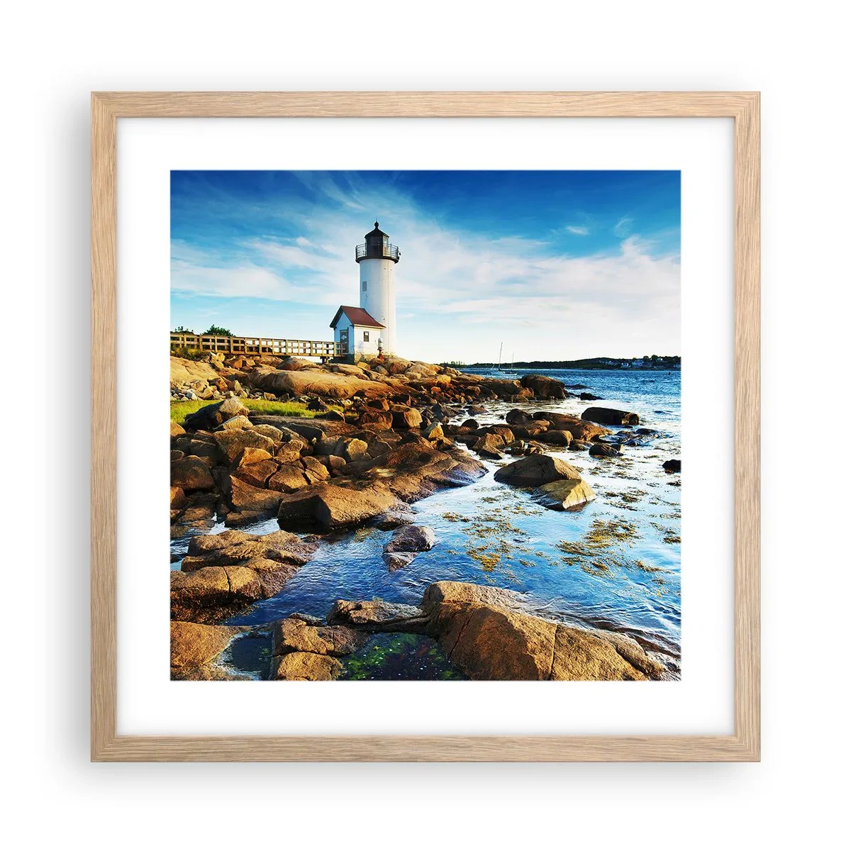 Plakat i ramme af lyst egetræ - Vend tilbage med glæde, jeg ser frem til - 40x40 cm