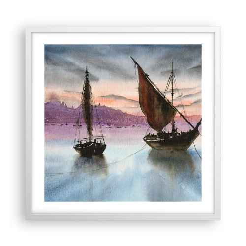 Plakat i hvid ramme - Aften i havnen - 50x50 cm