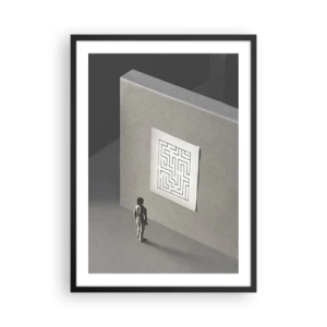 Plakat i sort ramme - En figur foran en minimalistisk labyrint - 50x70cm - Men hvor er jeg? - Moderne vægdekoration til stue og soveværelse ARTTOR