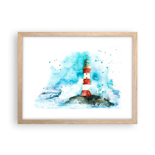 Plakat i ramme af lyst egetræ - Elementernes enhed - 40x30 cm