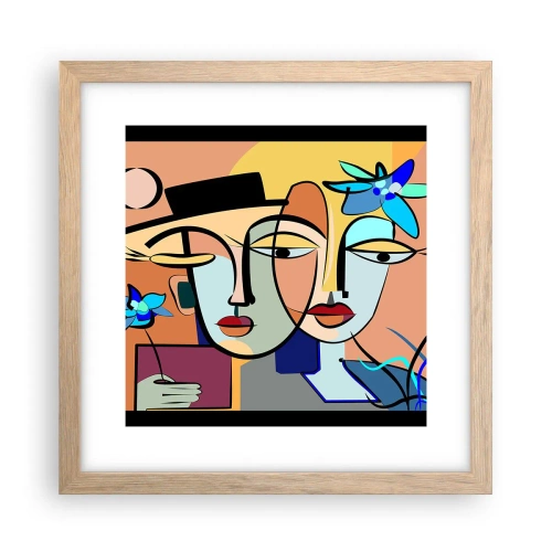 Plakat i ramme af lyst egetræ - Picassos randez vous - 30x30 cm