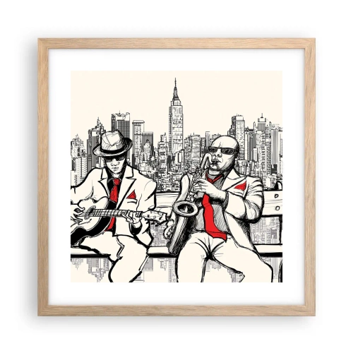Plakat i ramme af lyst egetræ - New York improvisation - 40x40 cm
