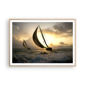 Plakat i ramme af lyst egetræ - I medvind og modvind - 100x70 cm