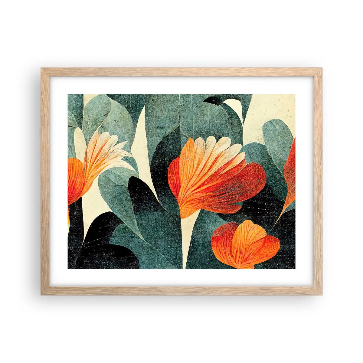 Plakat i ramme af lyst egetræ - Varmen fra troperne og køligheden fra det grønne - 50x40 cm