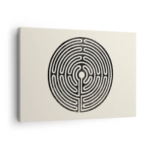 Lærredstryk - Billede på lærred - Sort og hvid cirkulær labyrint på en lys baggrund - 70x50cm - Mystisk orden - Moderne vægdekoration til stue og soveværelse ARTTOR