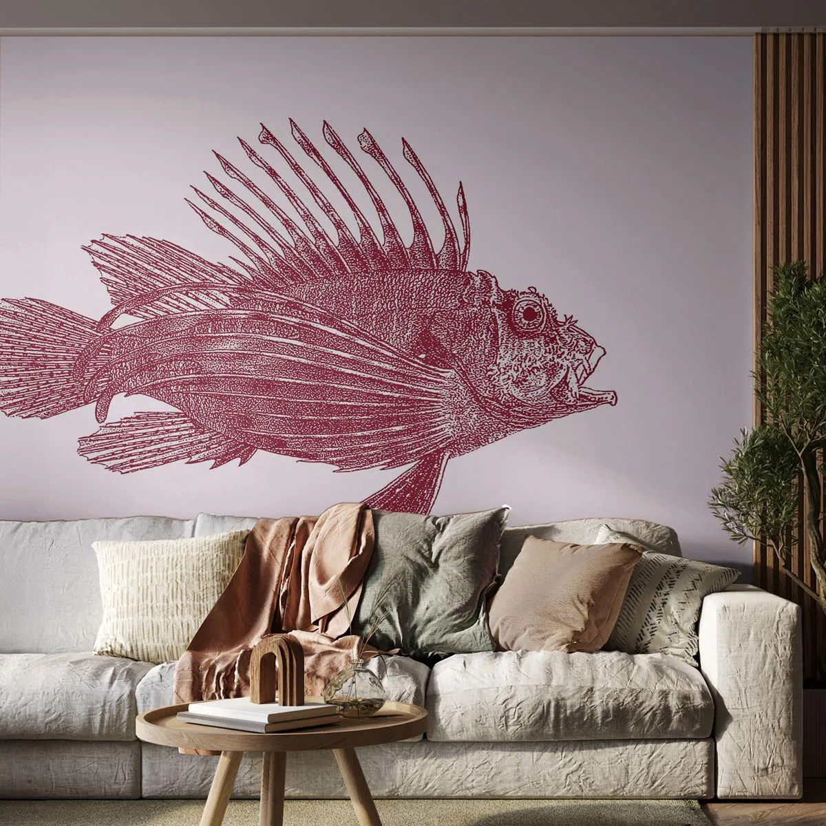 Fototapet Selvklæbende Deluxe Sticker - En beboer i eksotiske farvande - Fisk, Løvefisk, Tropisk - 300x210 cm