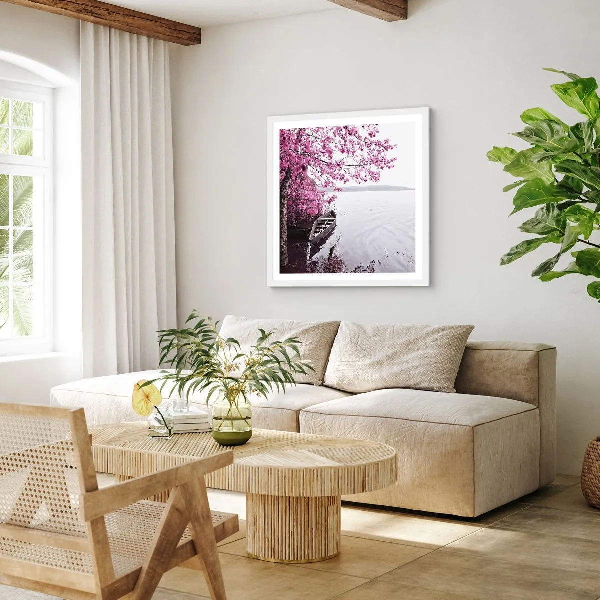 Plakat i hvid ramme - I lyserød stilhed - 40x40 cm