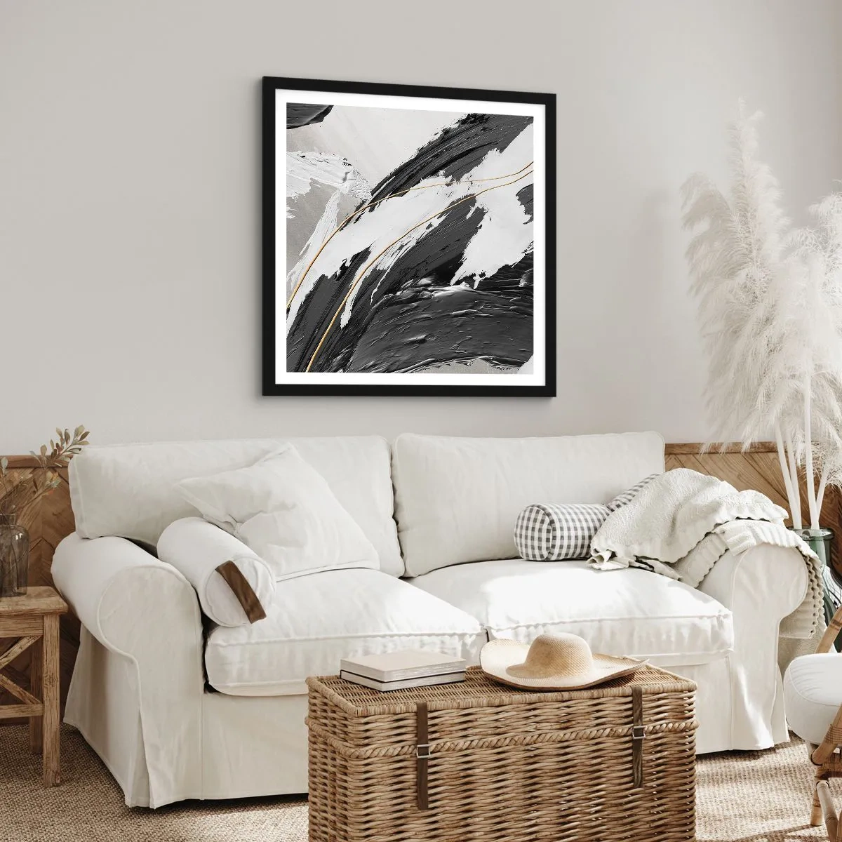 Plakat i sort ramme - Abstraktion med flair - 40x40 cm