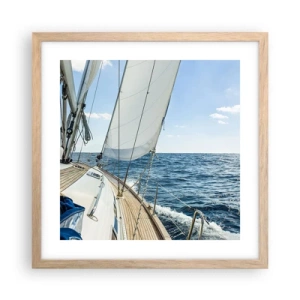 Plakat i ramme af lyst egetræ - Ahoj , eventyr - 40x40 cm