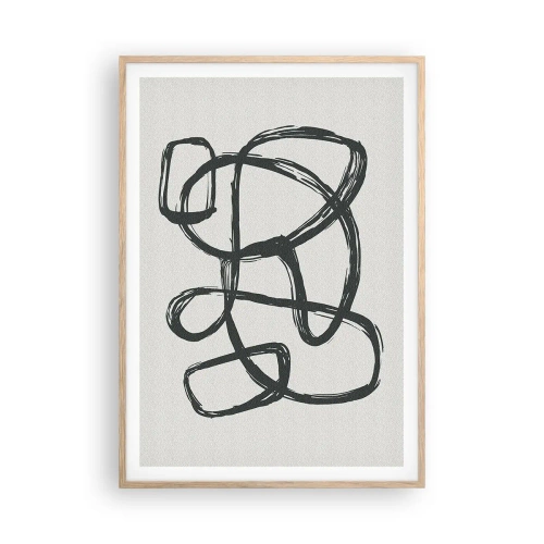 Plakat i ramme af lyst egetræ - Loopet abstraktion - 70x100 cm