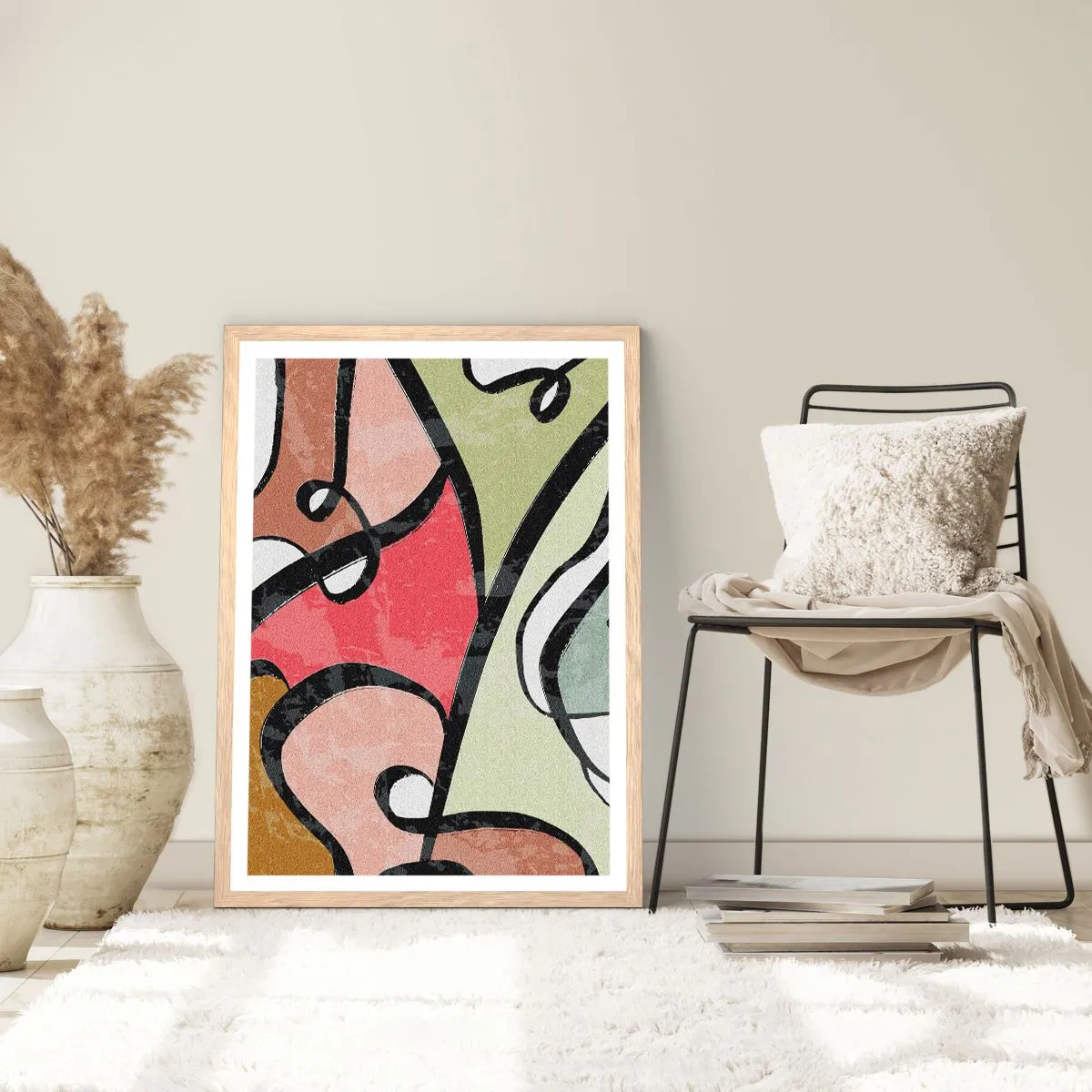 Plakat i ramme af lyst egetræ - Pirouetter blandt farver - 50x70 cm